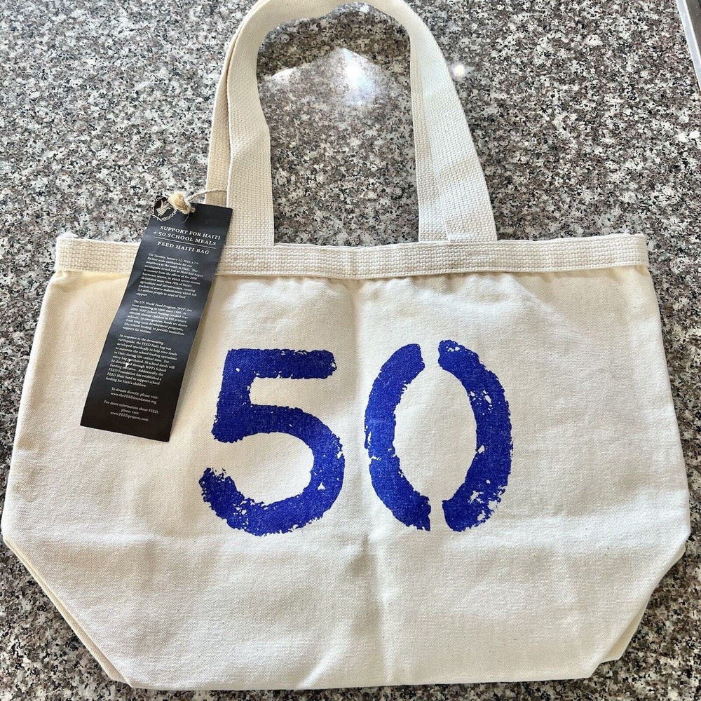 FEED Haiti Feed Projects Organic Cotton Canvas Market Tote Bag 50 Meals Provided - Picture 4 of 13